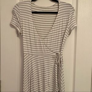 Black and White Striped Wrap Dress